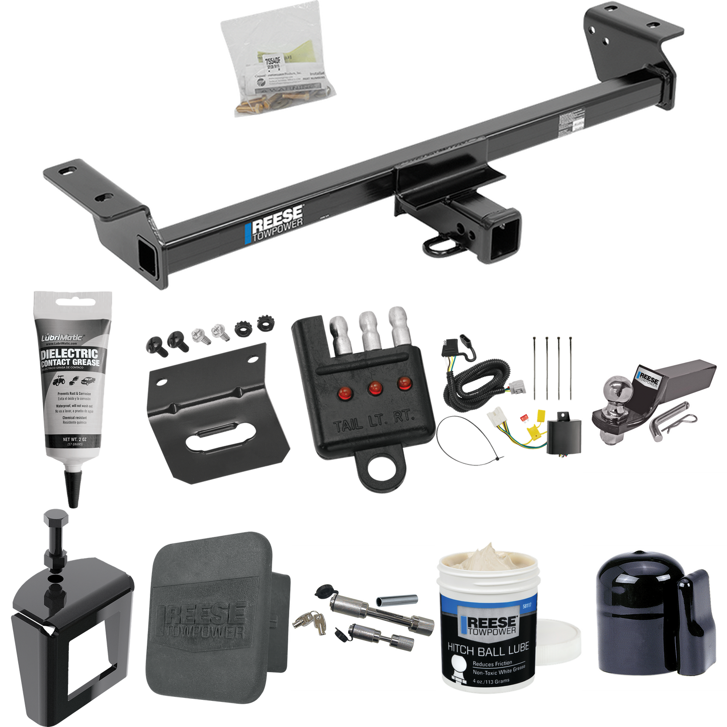 Fits 2016-2021 Lexus RX350 Trailer Hitch Tow PKG w/ 4-Flat Wiring + Starter Kit Ball Mount w/ 2" Drop & 2" Ball + 1-7/8" Ball + Wiring Bracket + Dual Hitch & Coupler Locks + Hitch Cover + Wiring Tester + Ball Lube + Electric Grease + Ball Wrench + An