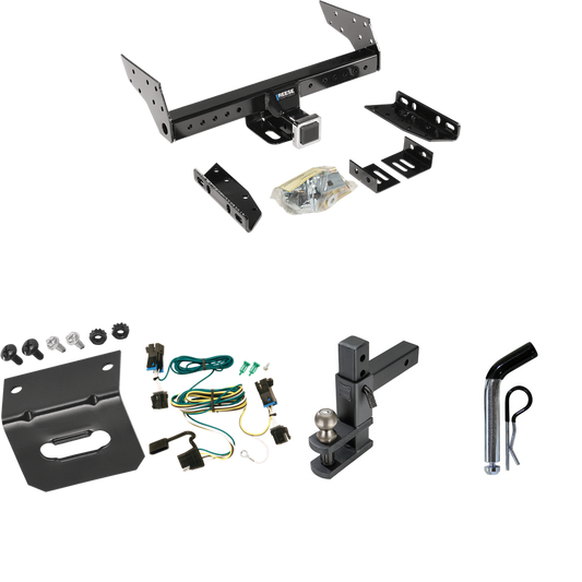 Se adapta al paquete de enganche de remolque Chevrolet Express 3500 2003-2023 con arnés de cableado de 4 planos + soporte de bola de enganche de elevación ajustable con bola de 2" + pasador/clip + soporte de cableado de Reese Towpower