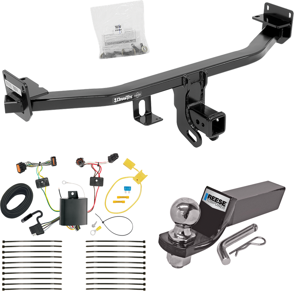 Fits 2017-2022 KIA Sportage Trailer Hitch Tow PKG w/ 4-Flat Wiring + Starter Kit Ball Mount w/ 2" Drop & 2" Ball (Excludes: SX & SX Turbo Models) By Draw-Tite