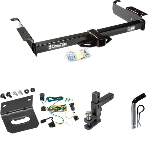 Fits 2003-2023 GMC Savana 2500 Trailer Hitch Tow PKG w/ 4-Flat Wiring Harness + Adjustable Drop Rise Clevis Hitch Ball Mount w/ 2" Ball + Pin/Clip + Wiring Bracket By Draw-Tite