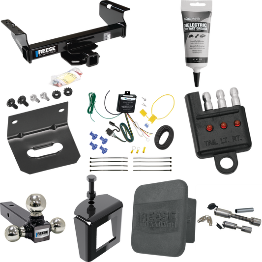 Fits 2007-2023 GMC Sierra 3500 HD Trailer Hitch Tow PKG w/ 4-Flat Wiring Harness + Triple Ball Ball Mount 1-7/8" & 2" & 2-5/16" Trailer Balls + Dual Hitch & Coupler Locks + Hitch Cover + Wiring Bracket + Wiring Tester + Electric Grease + Anti Rattle