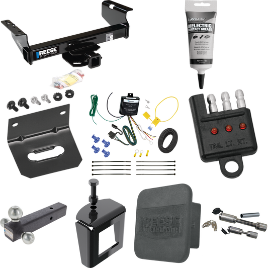 Fits 2007-2023 GMC Sierra 3500 HD Trailer Hitch Tow PKG w/ 4-Flat Wiring Harness + Triple Ball Ball Mount 1-7/8" & 2" & 2-5/16" Trailer Balls + Dual Hitch & Coupler Locks + Hitch Cover + Wiring Bracket + Wiring Tester + Electric Grease + Anti Rattle