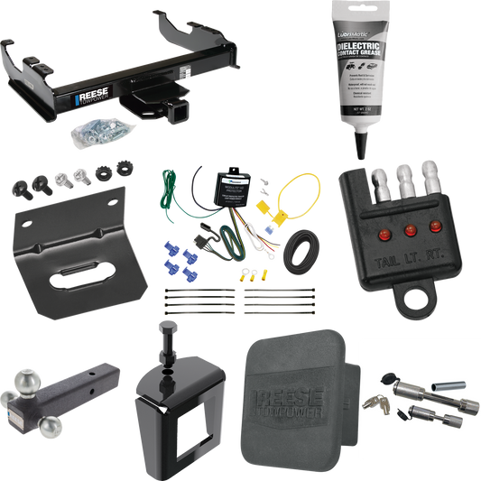 Fits 2007-2023 GMC Sierra 3500 HD Trailer Hitch Tow PKG w/ 4-Flat Wiring Harness + Triple Ball Ball Mount 1-7/8" & 2" & 2-5/16" Trailer Balls + Dual Hitch & Coupler Locks + Hitch Cover + Wiring Bracket + Wiring Tester + Electric Grease + Anti Rattle