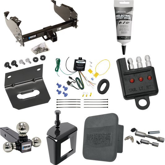 Fits 2007-2010 Dodge Ram 3500 Trailer Hitch Tow PKG w/ 4-Flat Wiring Harness + Triple Ball Ball Mount 1-7/8" & 2" & 2-5/16" Trailer Balls + Dual Hitch & Coupler Locks + Hitch Cover + Wiring Bracket + Wiring Tester + Electric Grease + Anti Rattle Devi