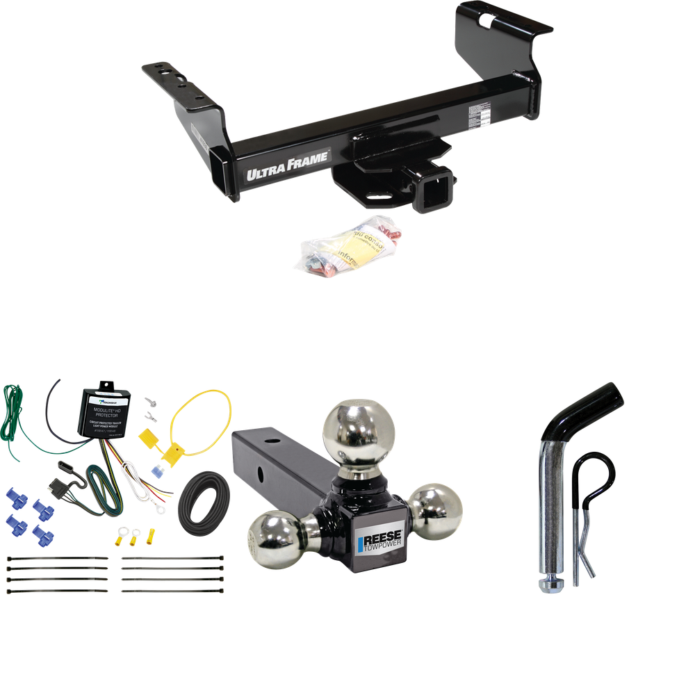 Fits 2007-2024 GMC Sierra 3500 HD Trailer Hitch Tow PKG w/ 4-Flat Wiring Harness + Triple Ball Ball Mount 1-7/8" & 2" & 2-5/16" Trailer Balls + Pin/Clip (For Cab & Chassis, w/34" Wide Frames Models) By Draw-Tite