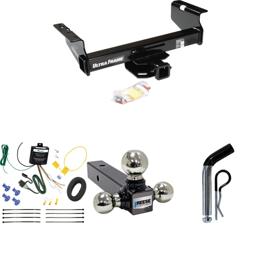 Fits 2007-2024 GMC Sierra 3500 HD Trailer Hitch Tow PKG w/ 4-Flat Wiring Harness + Triple Ball Ball Mount 1-7/8" & 2" & 2-5/16" Trailer Balls + Pin/Clip (For Cab & Chassis, w/34" Wide Frames Models) By Draw-Tite