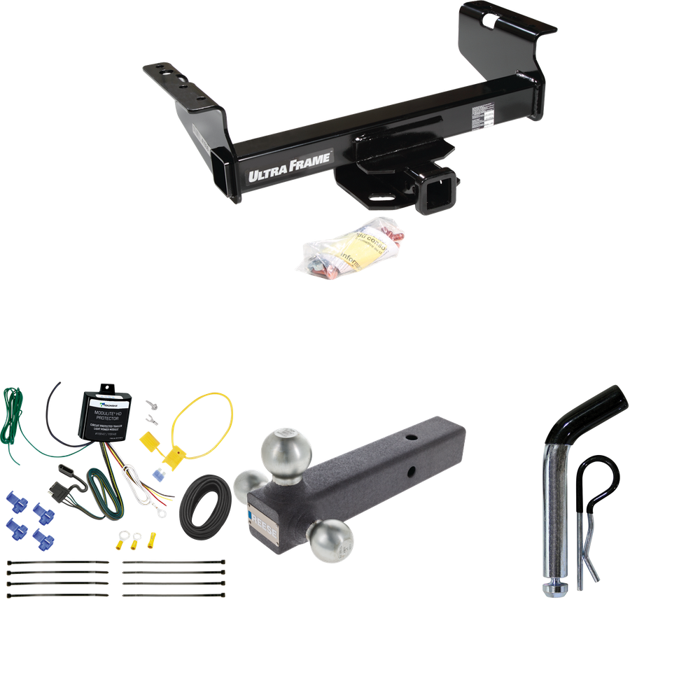 Fits 2007-2024 GMC Sierra 3500 HD Trailer Hitch Tow PKG w/ 4-Flat Wiring Harness + Triple Ball Ball Mount 1-7/8" & 2" & 2-5/16" Trailer Balls + Pin/Clip (For Cab & Chassis, w/34" Wide Frames Models) By Draw-Tite