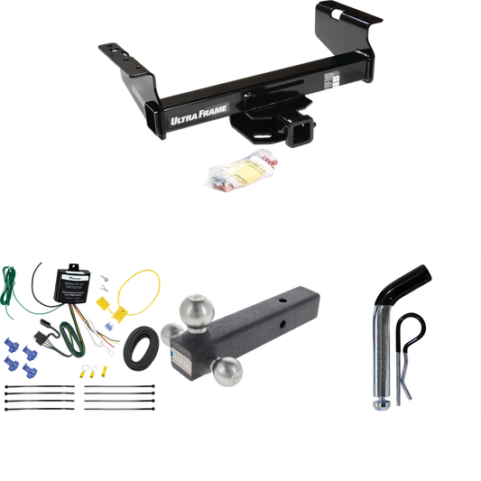 Fits 2007-2024 GMC Sierra 3500 HD Trailer Hitch Tow PKG w/ 4-Flat Wiring Harness + Triple Ball Ball Mount 1-7/8" & 2" & 2-5/16" Trailer Balls + Pin/Clip (For Cab & Chassis, w/34" Wide Frames Models) By Draw-Tite