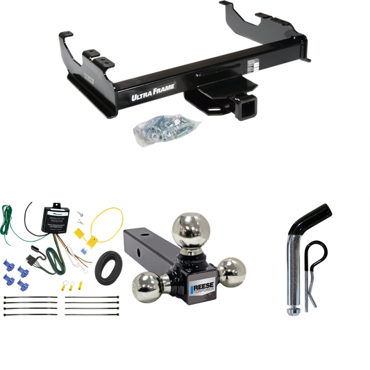 Fits 2007-2023 GMC Sierra 3500 HD Trailer Hitch Tow PKG w/ 4-Flat Wiring Harness + Triple Ball Ball Mount 1-7/8" & 2" & 2-5/16" Trailer Balls + Pin/Clip (For Cab & Chassis, w/34" Wide Frames Models) By Draw-Tite