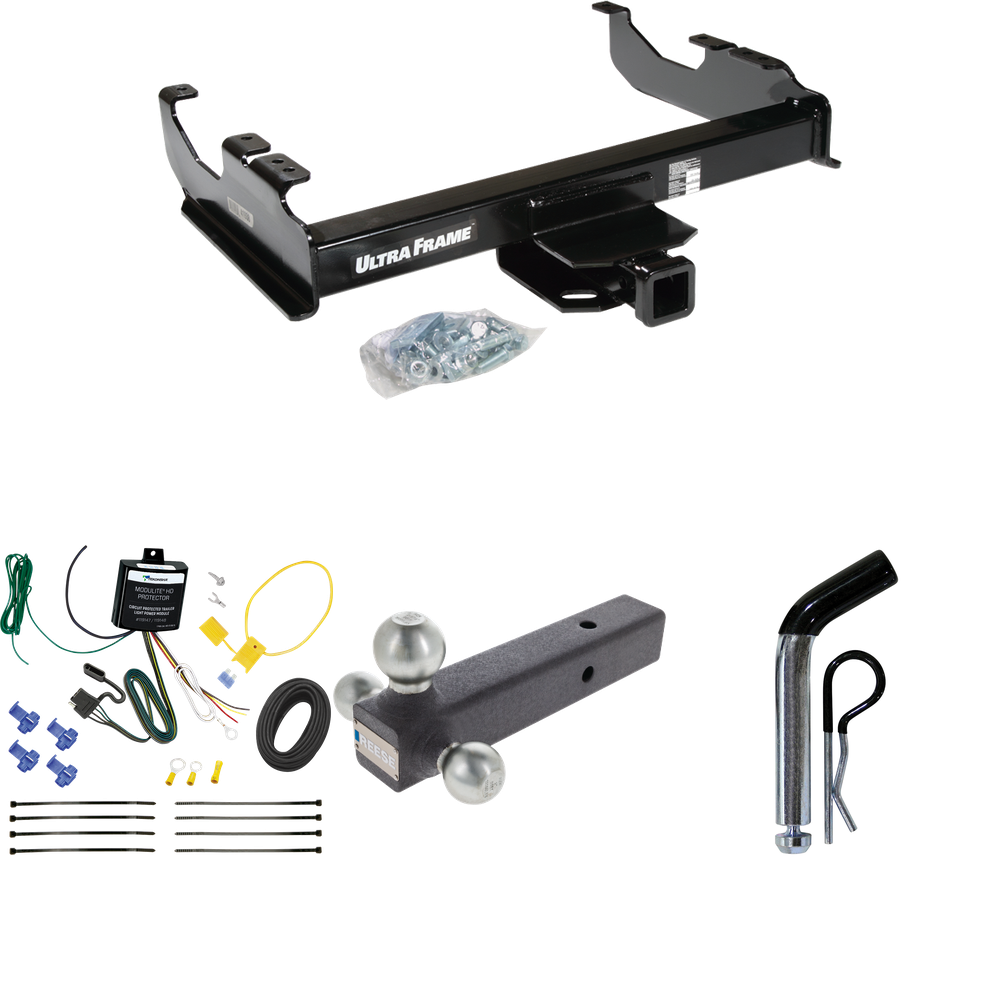 Fits 2007-2023 GMC Sierra 3500 HD Trailer Hitch Tow PKG w/ 4-Flat Wiring Harness + Triple Ball Ball Mount 1-7/8" & 2" & 2-5/16" Trailer Balls + Pin/Clip (For Cab & Chassis, w/34" Wide Frames Models) By Draw-Tite