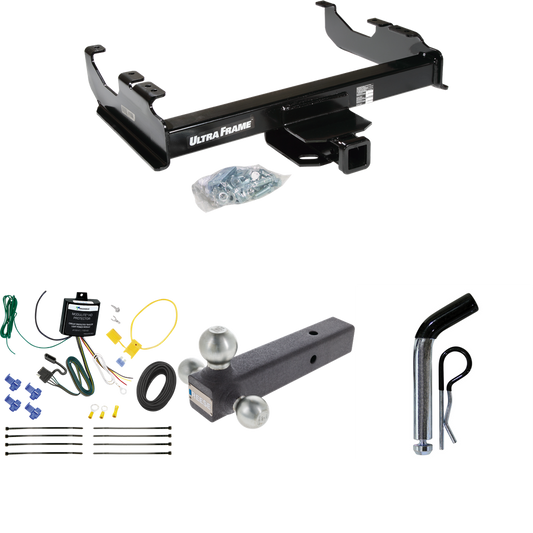 Fits 2007-2023 GMC Sierra 3500 HD Trailer Hitch Tow PKG w/ 4-Flat Wiring Harness + Triple Ball Ball Mount 1-7/8" & 2" & 2-5/16" Trailer Balls + Pin/Clip (For Cab & Chassis, w/34" Wide Frames Models) By Draw-Tite