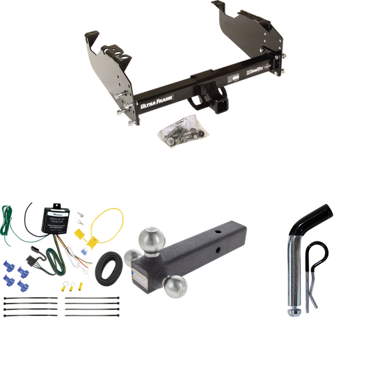 Fits 2007-2024 GMC Sierra 3500 HD Trailer Hitch Tow PKG w/ 4-Flat Wiring Harness + Triple Ball Ball Mount 1-7/8" & 2" & 2-5/16" Trailer Balls + Pin/Clip (For Cab & Chassis, w/34" Wide Frames Models) By Draw-Tite