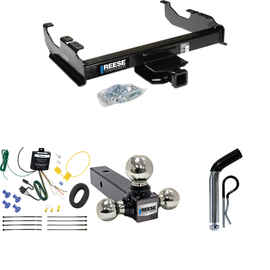 Fits 2007-2023 GMC Sierra 3500 HD Trailer Hitch Tow PKG w/ 4-Flat Wiring Harness + Triple Ball Ball Mount 1-7/8" & 2" & 2-5/16" Trailer Balls + Pin/Clip (For Cab & Chassis, w/34" Wide Frames Models) By Reese Towpower