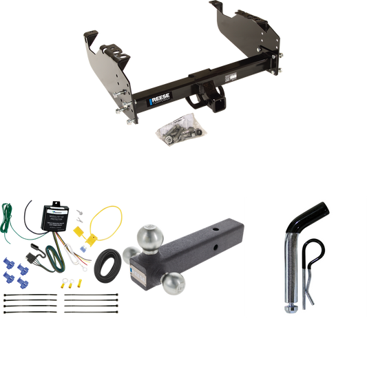 Fits 2007-2023 GMC Sierra 3500 HD Trailer Hitch Tow PKG w/ 4-Flat Wiring Harness + Triple Ball Ball Mount 1-7/8" & 2" & 2-5/16" Trailer Balls + Pin/Clip (For Cab & Chassis, w/34" Wide Frames Models) By Reese Towpower