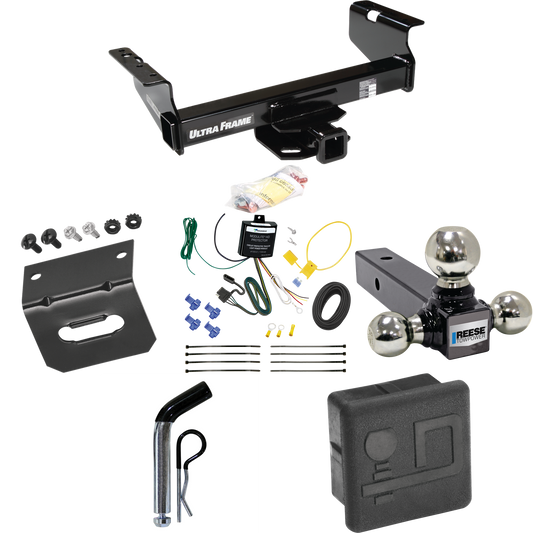 Fits 2007-2024 GMC Sierra 3500 HD Trailer Hitch Tow PKG w/ 4-Flat Wiring Harness + Triple Ball Ball Mount 1-7/8" & 2" & 2-5/16" Trailer Balls + Pin/Clip + Hitch Cover + Wiring Bracket (For Cab & Chassis, w/34" Wide Frames Models) By Draw-Tite