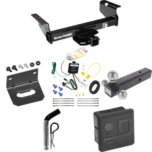 Fits 2007-2024 GMC Sierra 3500 HD Trailer Hitch Tow PKG w/ 4-Flat Wiring Harness + Triple Ball Ball Mount 1-7/8" & 2" & 2-5/16" Trailer Balls + Pin/Clip + Hitch Cover + Wiring Bracket (For Cab & Chassis, w/34" Wide Frames Models) By Draw-Tite