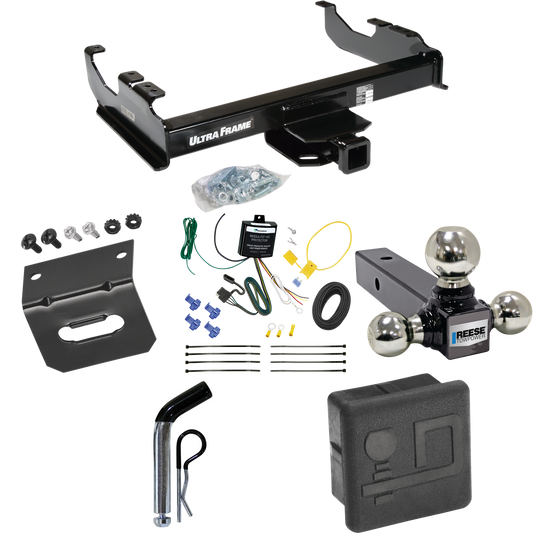 Fits 2007-2023 GMC Sierra 3500 HD Trailer Hitch Tow PKG w/ 4-Flat Wiring Harness + Triple Ball Ball Mount 1-7/8" & 2" & 2-5/16" Trailer Balls + Pin/Clip + Hitch Cover + Wiring Bracket (For Cab & Chassis, w/34" Wide Frames Models) By Draw-Tite