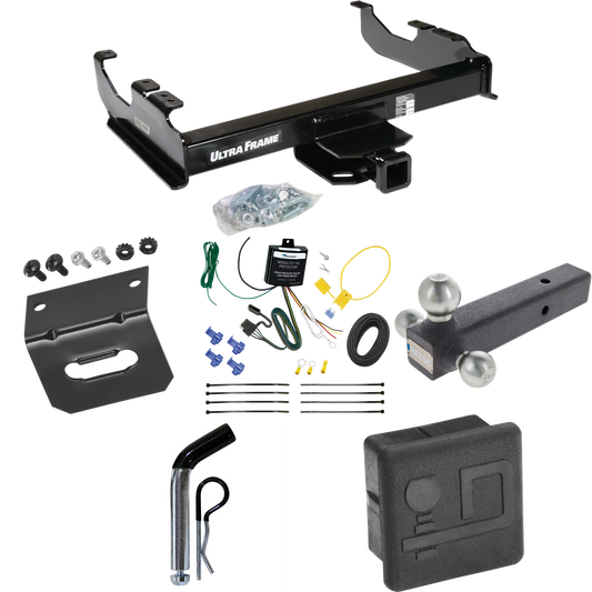 Fits 2007-2023 GMC Sierra 3500 HD Trailer Hitch Tow PKG w/ 4-Flat Wiring Harness + Triple Ball Ball Mount 1-7/8" & 2" & 2-5/16" Trailer Balls + Pin/Clip + Hitch Cover + Wiring Bracket (For Cab & Chassis, w/34" Wide Frames Models) By Draw-Tite