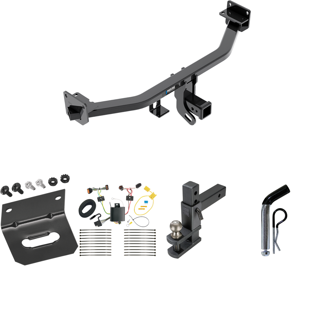 Fits 2017-2022 KIA Sportage Trailer Hitch Tow PKG w/ 4-Flat Wiring Harness + Adjustable Drop Rise Clevis Hitch Ball Mount w/ 2" Ball + Pin/Clip + Wiring Bracket (Excludes: SX & SX Turbo Models) By Reese Towpower