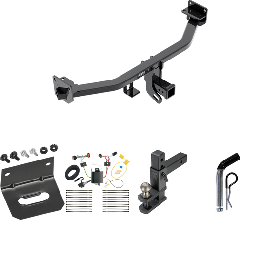 Fits 2017-2022 KIA Sportage Trailer Hitch Tow PKG w/ 4-Flat Wiring Harness + Adjustable Drop Rise Clevis Hitch Ball Mount w/ 2" Ball + Pin/Clip + Wiring Bracket (Excludes: SX & SX Turbo Models) By Reese Towpower