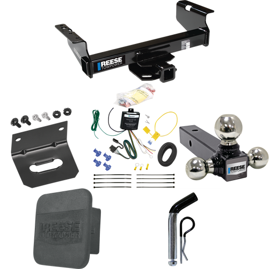 Fits 2007-2023 GMC Sierra 3500 HD Trailer Hitch Tow PKG w/ 4-Flat Wiring Harness + Triple Ball Ball Mount 1-7/8" & 2" & 2-5/16" Trailer Balls + Pin/Clip + Hitch Cover + Wiring Bracket (For Cab & Chassis, w/34" Wide Frames Models) By Reese Towpower