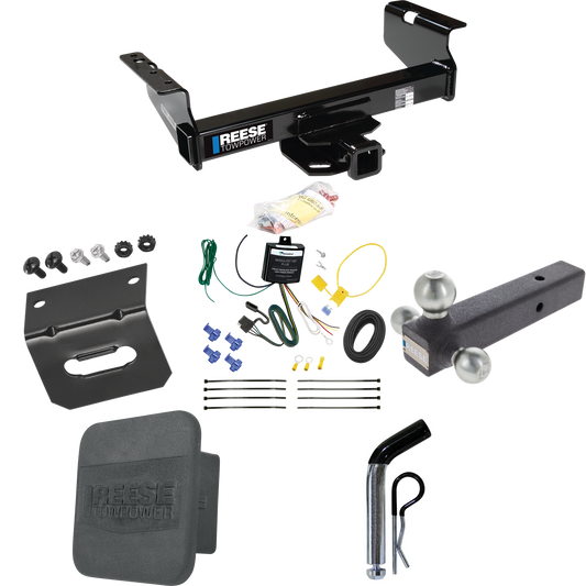 Fits 2007-2023 GMC Sierra 3500 HD Trailer Hitch Tow PKG w/ 4-Flat Wiring Harness + Triple Ball Ball Mount 1-7/8" & 2" & 2-5/16" Trailer Balls + Pin/Clip + Hitch Cover + Wiring Bracket (For Cab & Chassis, w/34" Wide Frames Models) By Reese Towpower