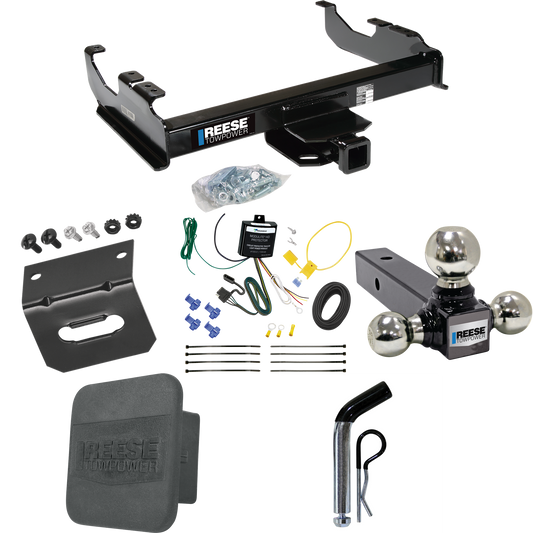 Fits 2007-2023 GMC Sierra 3500 HD Trailer Hitch Tow PKG w/ 4-Flat Wiring Harness + Triple Ball Ball Mount 1-7/8" & 2" & 2-5/16" Trailer Balls + Pin/Clip + Hitch Cover + Wiring Bracket (For Cab & Chassis, w/34" Wide Frames Models) By Reese Towpower