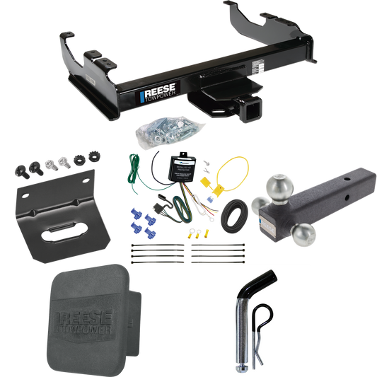 Fits 2007-2023 GMC Sierra 3500 HD Trailer Hitch Tow PKG w/ 4-Flat Wiring Harness + Triple Ball Ball Mount 1-7/8" & 2" & 2-5/16" Trailer Balls + Pin/Clip + Hitch Cover + Wiring Bracket (For Cab & Chassis, w/34" Wide Frames Models) By Reese Towpower