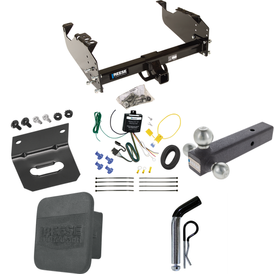 Fits 2007-2023 GMC Sierra 3500 HD Trailer Hitch Tow PKG w/ 4-Flat Wiring Harness + Triple Ball Ball Mount 1-7/8" & 2" & 2-5/16" Trailer Balls + Pin/Clip + Hitch Cover + Wiring Bracket (For Cab & Chassis, w/34" Wide Frames Models) By Reese Towpower