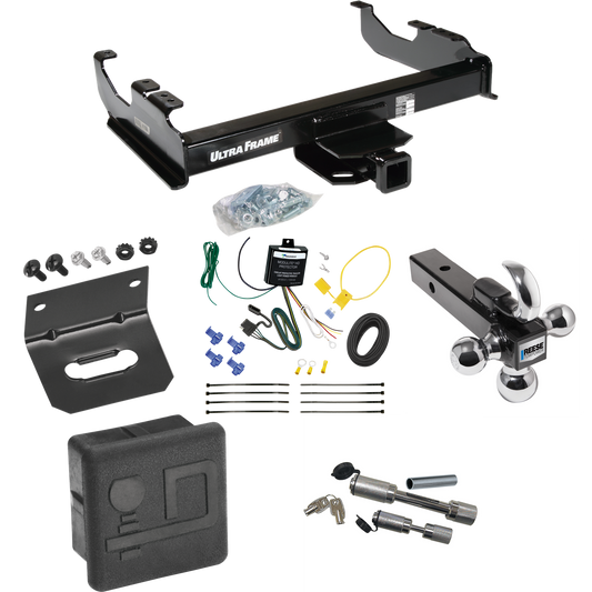 Fits 2007-2023 GMC Sierra 3500 HD Trailer Hitch Tow PKG w/ 4-Flat Wiring Harness + Triple Ball Ball Mount 1-7/8" & 2" & 2-5/16" Trailer Balls w/ Tow Hook + Dual Hitch & Coupler Locks + Hitch Cover + Wiring Bracket (For Cab & Chassis, w/34" Wide Frame