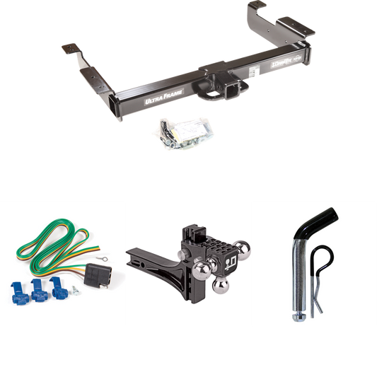 Fits 1996-1999 Chevrolet Express 1500 Trailer Hitch Tow PKG w/ 4-Flat Wiring Harness + Adjustable Drop Rise Triple Ball Ball Mount 1-7/8" & 2" & 2-5/16" Trailer Balls + Pin/Clip By Draw-Tite