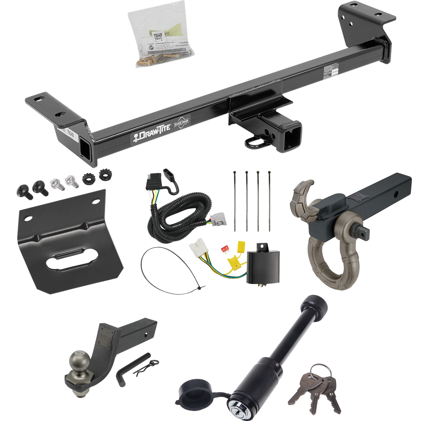 Fits 2016-2021 Lexus RX450h Trailer Hitch Tow PKG w/ 4-Flat Wiring + Interlock Tactical Starter Kit w/ 3-1/4" Drop & 2" Ball + Tactical Hook & Shackle Mount + Tactical Dogbone Lock + Wiring Bracket (Excludes: F Sport Models) By Draw-Tite