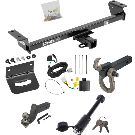 Fits 2016-2021 Lexus RX450h Trailer Hitch Tow PKG w/ 4-Flat Wiring + Interlock Tactical Starter Kit w/ 3-1/4" Drop & 2" Ball + Tactical Hook & Shackle Mount + Tactical Dogbone Lock + Wiring Bracket (Excludes: F Sport Models) By Draw-Tite