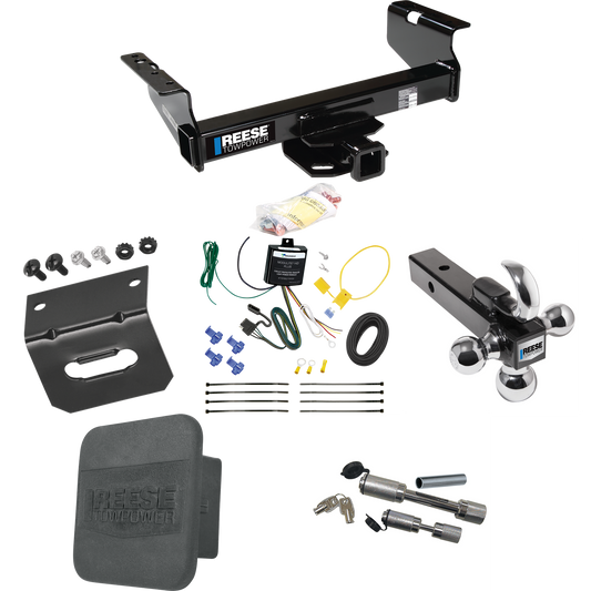 Fits 2007-2023 GMC Sierra 3500 HD Trailer Hitch Tow PKG w/ 4-Flat Wiring Harness + Triple Ball Ball Mount 1-7/8" & 2" & 2-5/16" Trailer Balls w/ Tow Hook + Dual Hitch & Coupler Locks + Hitch Cover + Wiring Bracket (For Cab & Chassis, w/34" Wide Frame