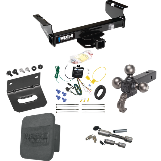 Fits 2007-2023 GMC Sierra 3500 HD Trailer Hitch Tow PKG w/ 4-Flat Wiring Harness + Triple Ball Ball Mount 1-7/8" & 2" & 2-5/16" Trailer Balls w/ Tow Hook + Dual Hitch & Coupler Locks + Hitch Cover + Wiring Bracket (For Cab & Chassis, w/34" Wide Frame