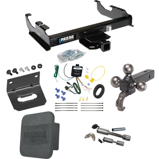 Fits 2007-2023 GMC Sierra 3500 HD Trailer Hitch Tow PKG w/ 4-Flat Wiring Harness + Triple Ball Ball Mount 1-7/8" & 2" & 2-5/16" Trailer Balls w/ Tow Hook + Dual Hitch & Coupler Locks + Hitch Cover + Wiring Bracket (For Cab & Chassis, w/34" Wide Frame