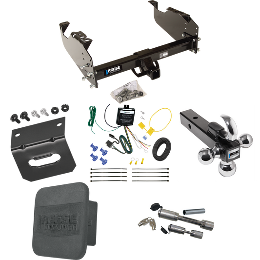 Fits 2007-2023 GMC Sierra 3500 HD Trailer Hitch Tow PKG w/ 4-Flat Wiring Harness + Triple Ball Ball Mount 1-7/8" & 2" & 2-5/16" Trailer Balls w/ Tow Hook + Dual Hitch & Coupler Locks + Hitch Cover + Wiring Bracket (For Cab & Chassis, w/34" Wide Frame