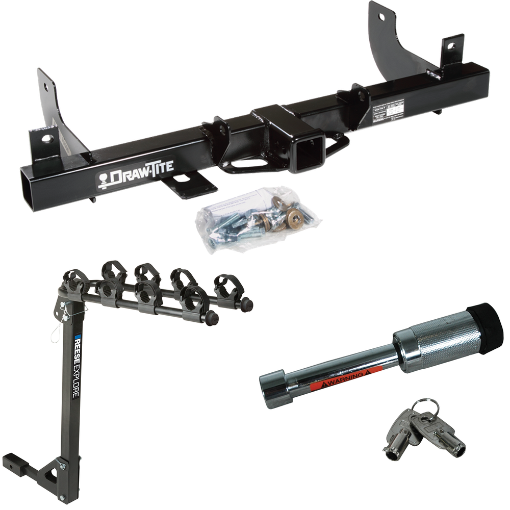 Fits 2006-2008 Lincoln Mark LT Trailer Hitch Tow PKG w/ 4 Bike Carrier Rack + Hitch Lock (For (Built After 8/2005) Models) By Draw-Tite