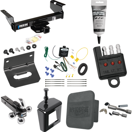 Fits 2007-2023 GMC Sierra 3500 HD Trailer Hitch Tow PKG w/ 4-Flat Wiring Harness + Triple Ball Ball Mount 1-7/8" & 2" & 2-5/16" Trailer Balls w/ Tow Hook + Dual Hitch & Coupler Locks + Hitch Cover + Wiring Bracket + Wiring Tester + Electric Grease +