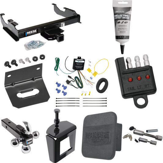 Fits 2007-2023 GMC Sierra 3500 HD Trailer Hitch Tow PKG w/ 4-Flat Wiring Harness + Triple Ball Ball Mount 1-7/8" & 2" & 2-5/16" Trailer Balls w/ Tow Hook + Dual Hitch & Coupler Locks + Hitch Cover + Wiring Bracket + Wiring Tester + Electric Grease +