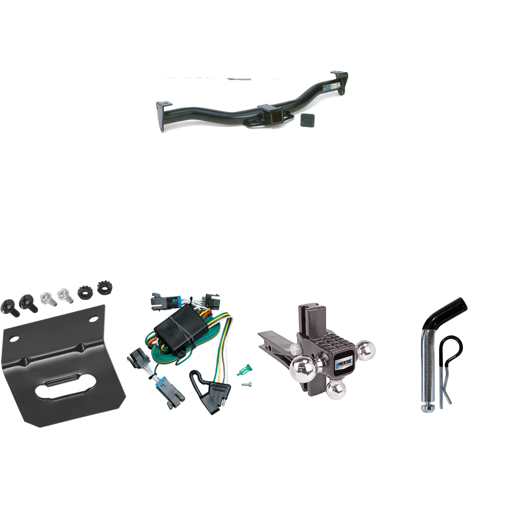 Fits 2000-2002 Chevrolet Express 1500 Trailer Hitch Tow PKG w/ 4-Flat Wiring Harness + Adjustable Drop Rise Triple Ball Ball Mount 1-7/8" & 2" & 2-5/16" Trailer Balls + Pin/Clip + Wiring Bracket By Reese Towpower