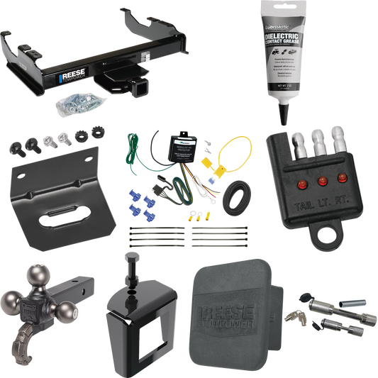 Fits 2007-2023 GMC Sierra 3500 HD Trailer Hitch Tow PKG w/ 4-Flat Wiring Harness + Triple Ball Ball Mount 1-7/8" & 2" & 2-5/16" Trailer Balls w/ Tow Hook + Dual Hitch & Coupler Locks + Hitch Cover + Wiring Bracket + Wiring Tester + Electric Grease +