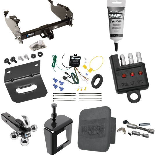 Fits 2007-2023 GMC Sierra 3500 HD Trailer Hitch Tow PKG w/ 4-Flat Wiring Harness + Triple Ball Ball Mount 1-7/8" & 2" & 2-5/16" Trailer Balls w/ Tow Hook + Dual Hitch & Coupler Locks + Hitch Cover + Wiring Bracket + Wiring Tester + Electric Grease +