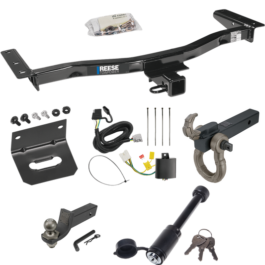 Fits 2010-2015 Lexus RX450h Trailer Hitch Tow PKG w/ 4-Flat Wiring + Interlock Tactical Starter Kit w/ 2" Drop & 2" Ball + Tactical Hook & Shackle Mount + Tactical Dogbone Lock + Wiring Bracket By Reese Towpower