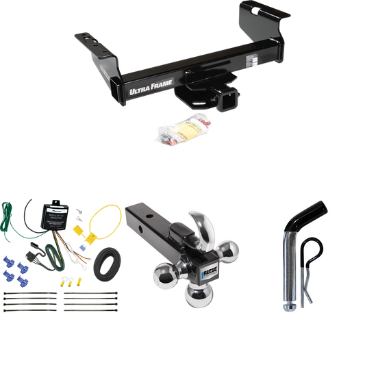 Fits 2007-2024 GMC Sierra 3500 HD Trailer Hitch Tow PKG w/ 4-Flat Wiring Harness + Triple Ball Ball Mount 1-7/8" & 2" & 2-5/16" Trailer Balls w/ Tow Hook + Pin/Clip (For Cab & Chassis, w/34" Wide Frames Models) By Draw-Tite