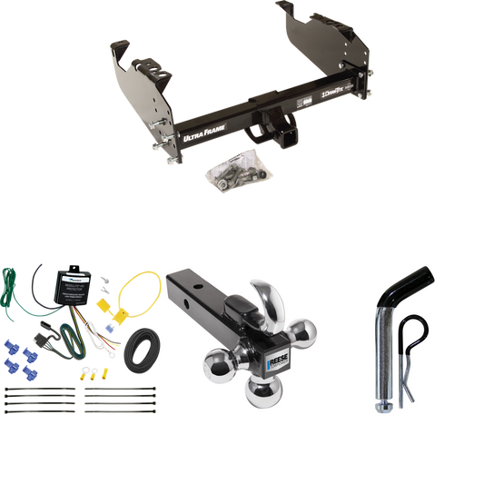 Fits 2007-2024 GMC Sierra 3500 HD Trailer Hitch Tow PKG w/ 4-Flat Wiring Harness + Triple Ball Ball Mount 1-7/8" & 2" & 2-5/16" Trailer Balls w/ Tow Hook + Pin/Clip (For Cab & Chassis, w/34" Wide Frames Models) By Draw-Tite