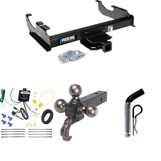 Fits 2007-2023 GMC Sierra 3500 HD Trailer Hitch Tow PKG w/ 4-Flat Wiring Harness + Triple Ball Ball Mount 1-7/8" & 2" & 2-5/16" Trailer Balls w/ Tow Hook + Pin/Clip (For Cab & Chassis, w/34" Wide Frames Models) By Reese Towpower