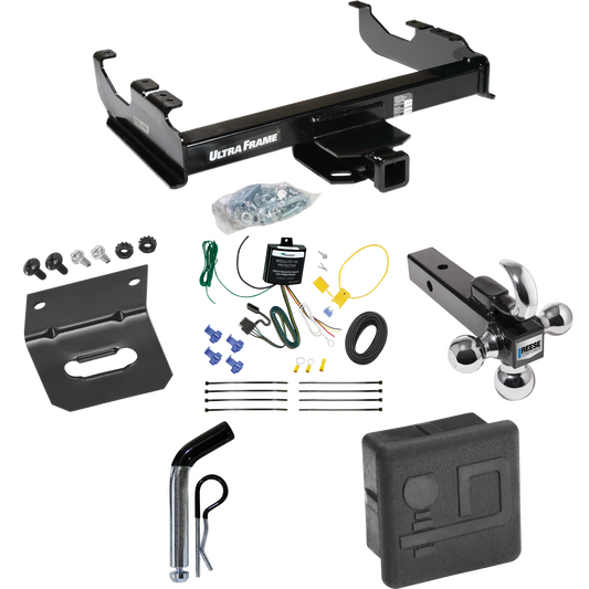 Fits 2007-2023 GMC Sierra 3500 HD Trailer Hitch Tow PKG w/ 4-Flat Wiring Harness + Triple Ball Ball Mount 1-7/8" & 2" & 2-5/16" Trailer Balls w/ Tow Hook + Pin/Clip + Hitch Cover + Wiring Bracket (For Cab & Chassis, w/34" Wide Frames Models) By Draw-