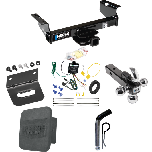 Fits 2007-2023 GMC Sierra 3500 HD Trailer Hitch Tow PKG w/ 4-Flat Wiring Harness + Triple Ball Ball Mount 1-7/8" & 2" & 2-5/16" Trailer Balls w/ Tow Hook + Pin/Clip + Hitch Cover + Wiring Bracket (For Cab & Chassis, w/34" Wide Frames Models) By Reese