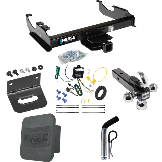 Fits 2007-2023 GMC Sierra 3500 HD Trailer Hitch Tow PKG w/ 4-Flat Wiring Harness + Triple Ball Ball Mount 1-7/8" & 2" & 2-5/16" Trailer Balls w/ Tow Hook + Pin/Clip + Hitch Cover + Wiring Bracket (For Cab & Chassis, w/34" Wide Frames Models) By Reese